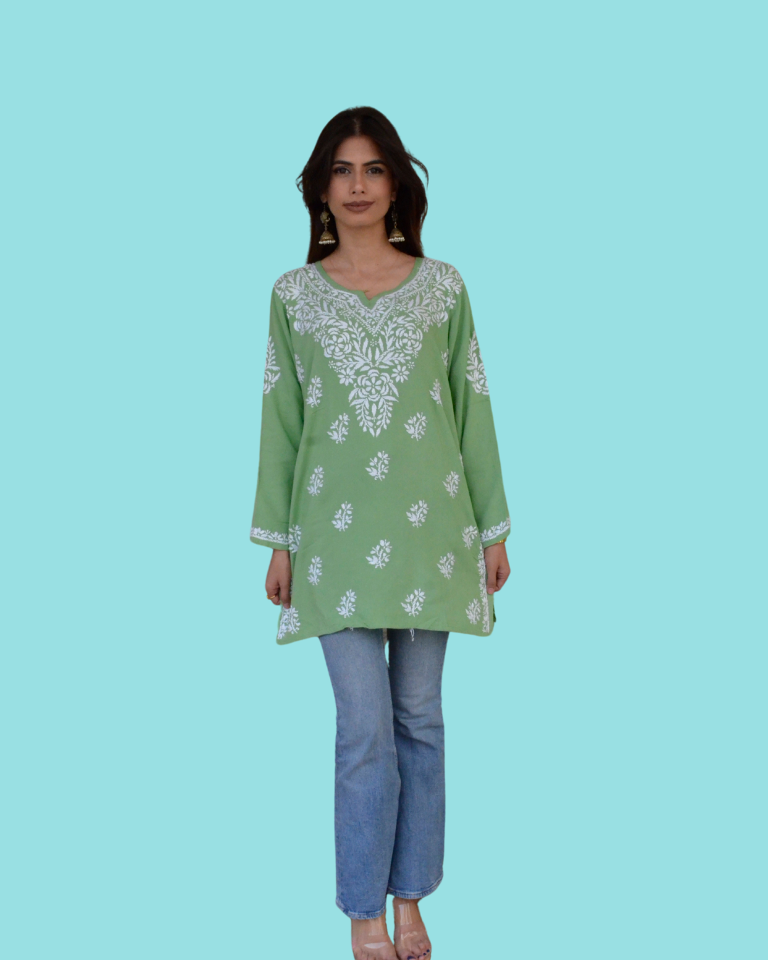 Mint Green Chikankari Short Top