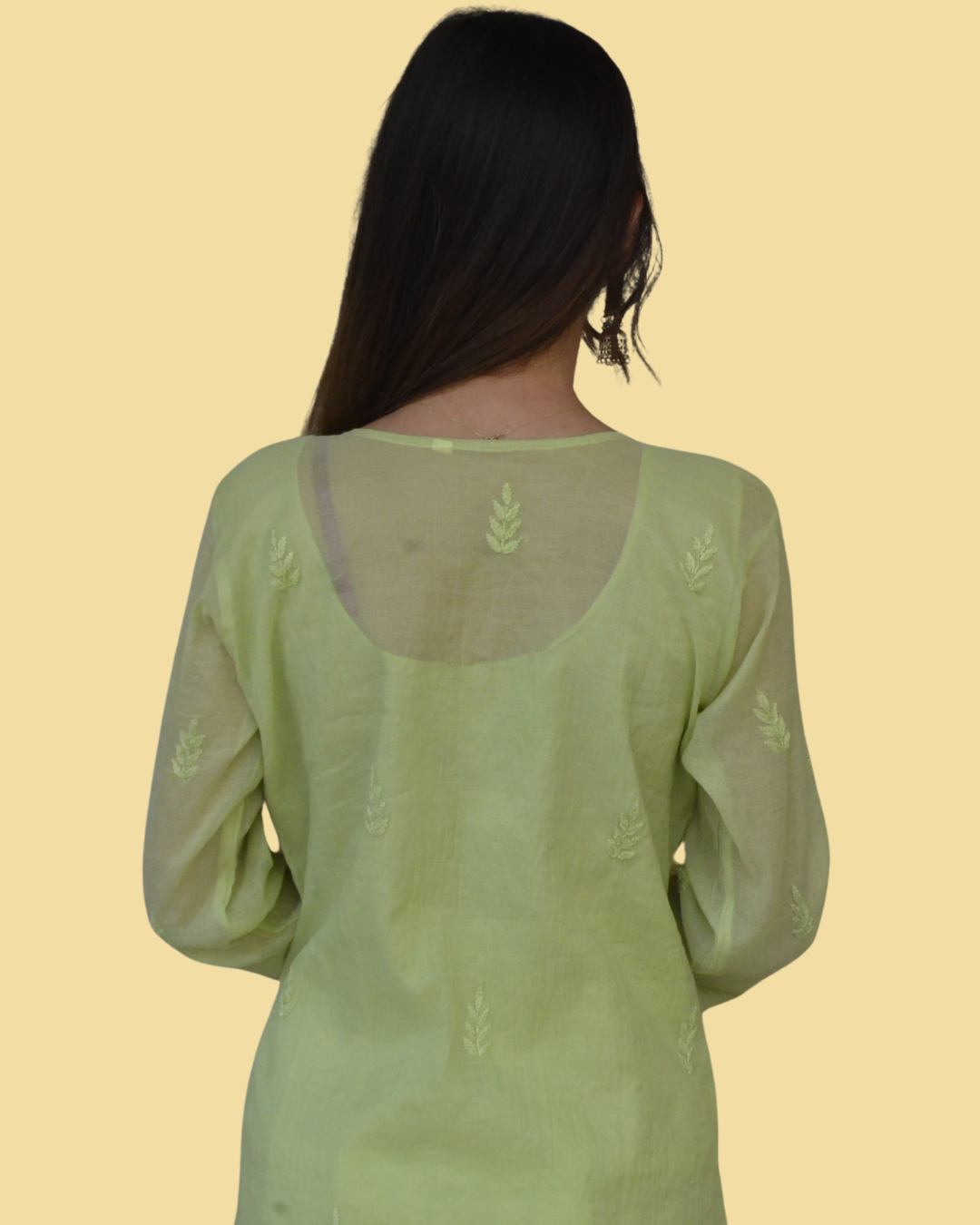 PISTACHIO GREEN MUL CHANDERI KURTI WITH INNER