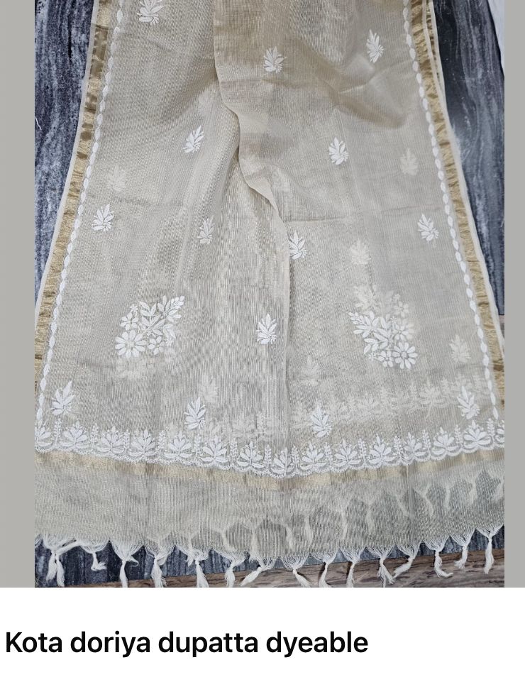 Chikankari Women's Kota Doriya Dyeable Dupatta