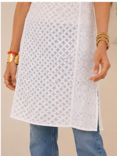 Chikankari Viscose Strap Short Kurti