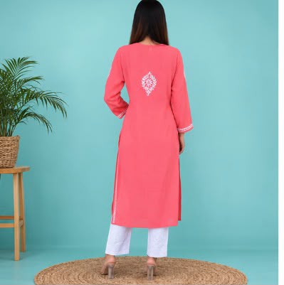 Coral Chikankari Modal long Kurti