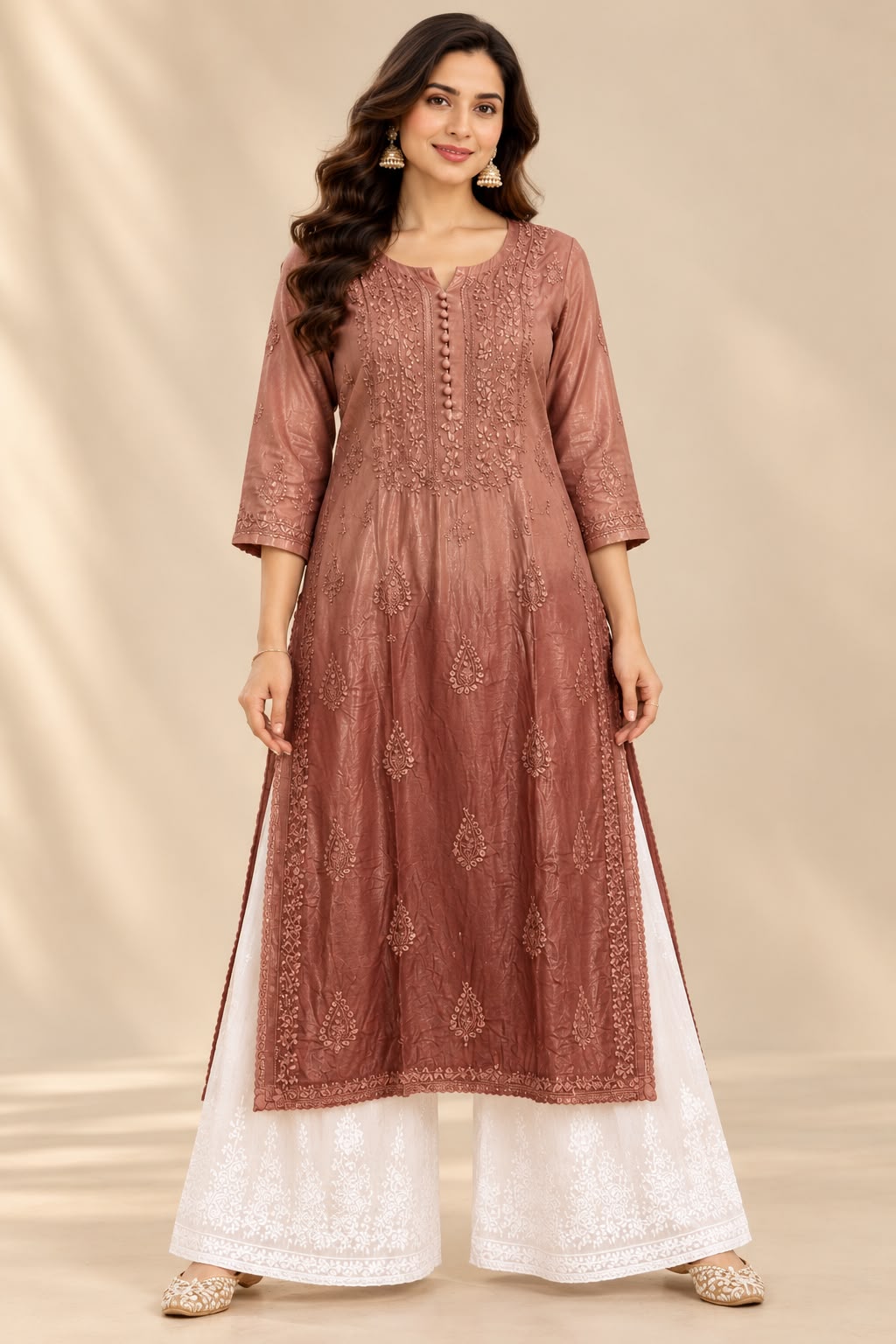 Meher Brown Ombre Muslin Long Kurti for Women | House of Anaraa