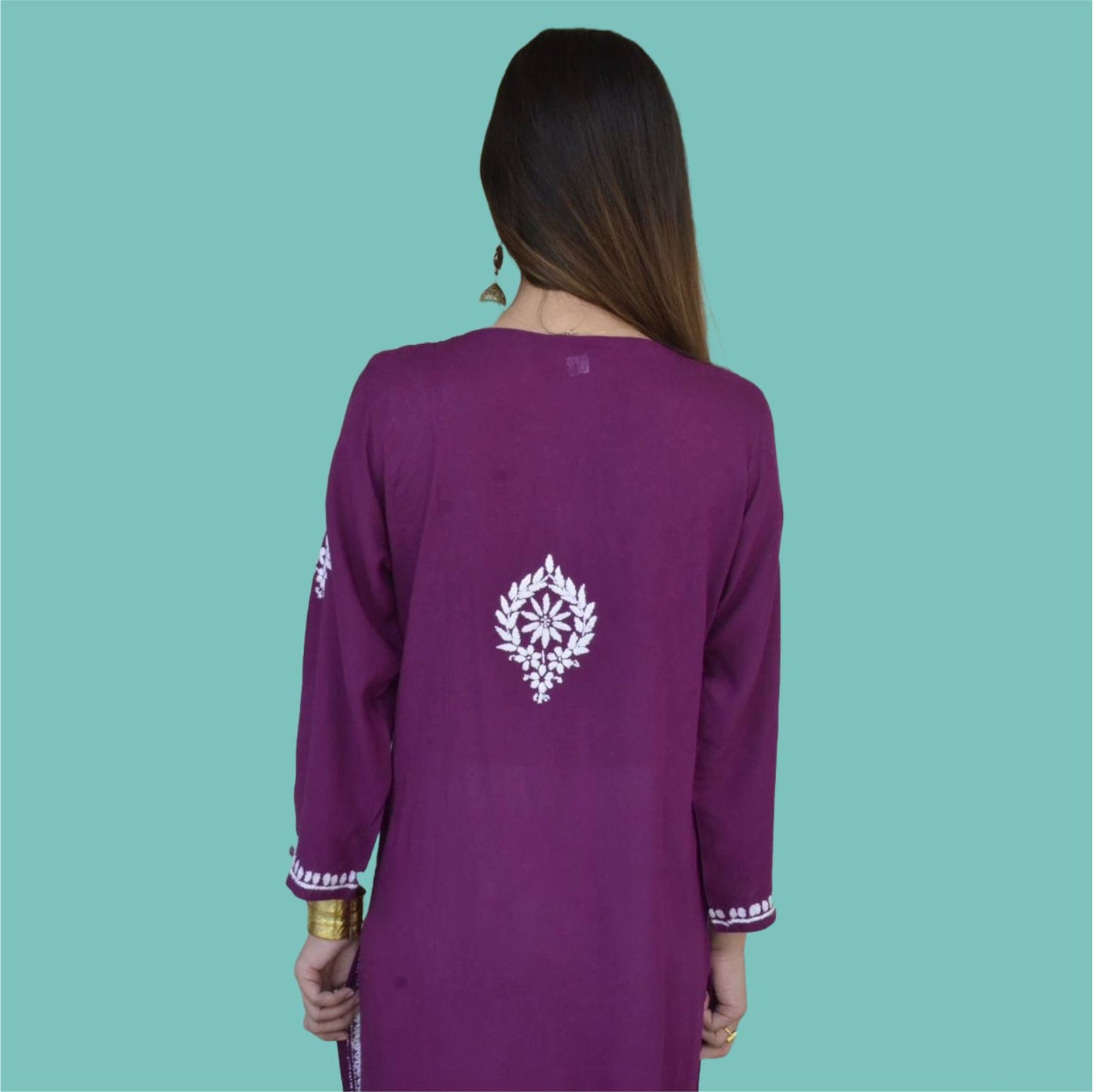 WINE MODAL CHIKANKARI LONG KURTI