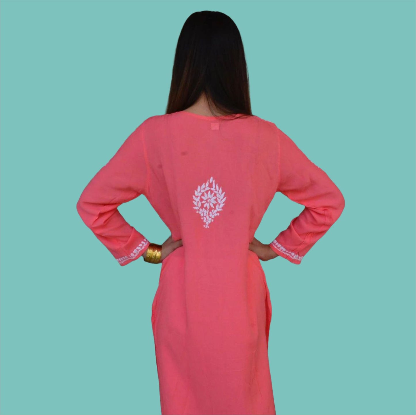 CORAL MODAL CHIKANKARI LONG KURTI