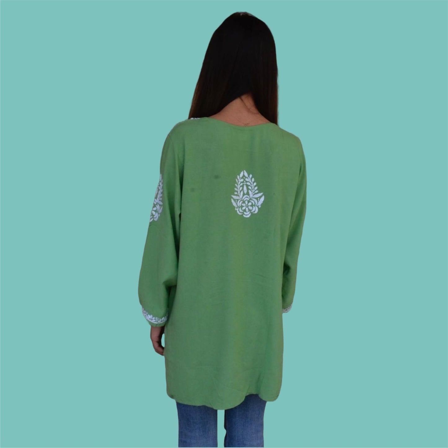 MINT WHISPER CHIKANKARI SHORT TOP