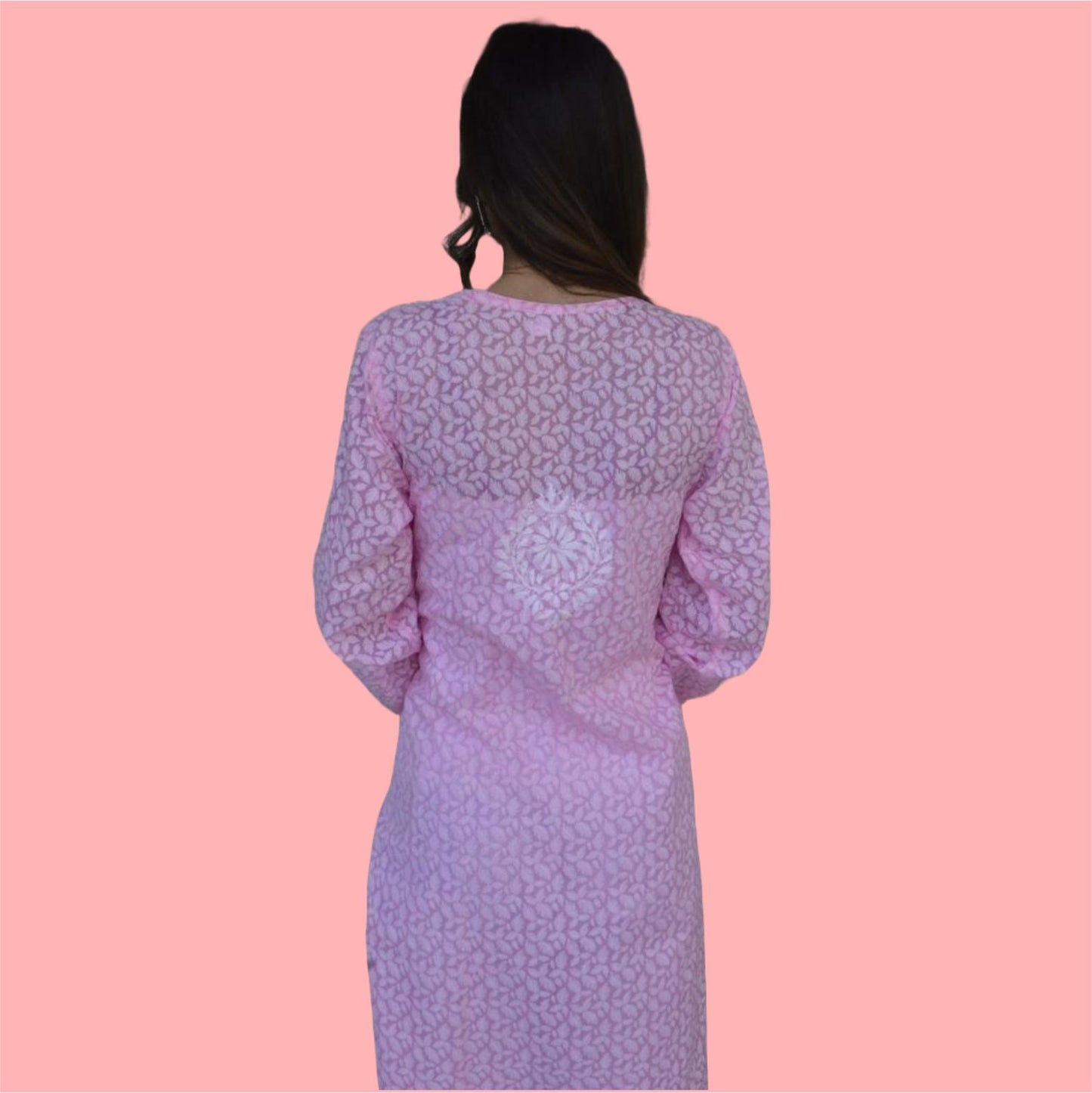 PINK BRASSO COTTON CHIKANKARI LONG KURTI