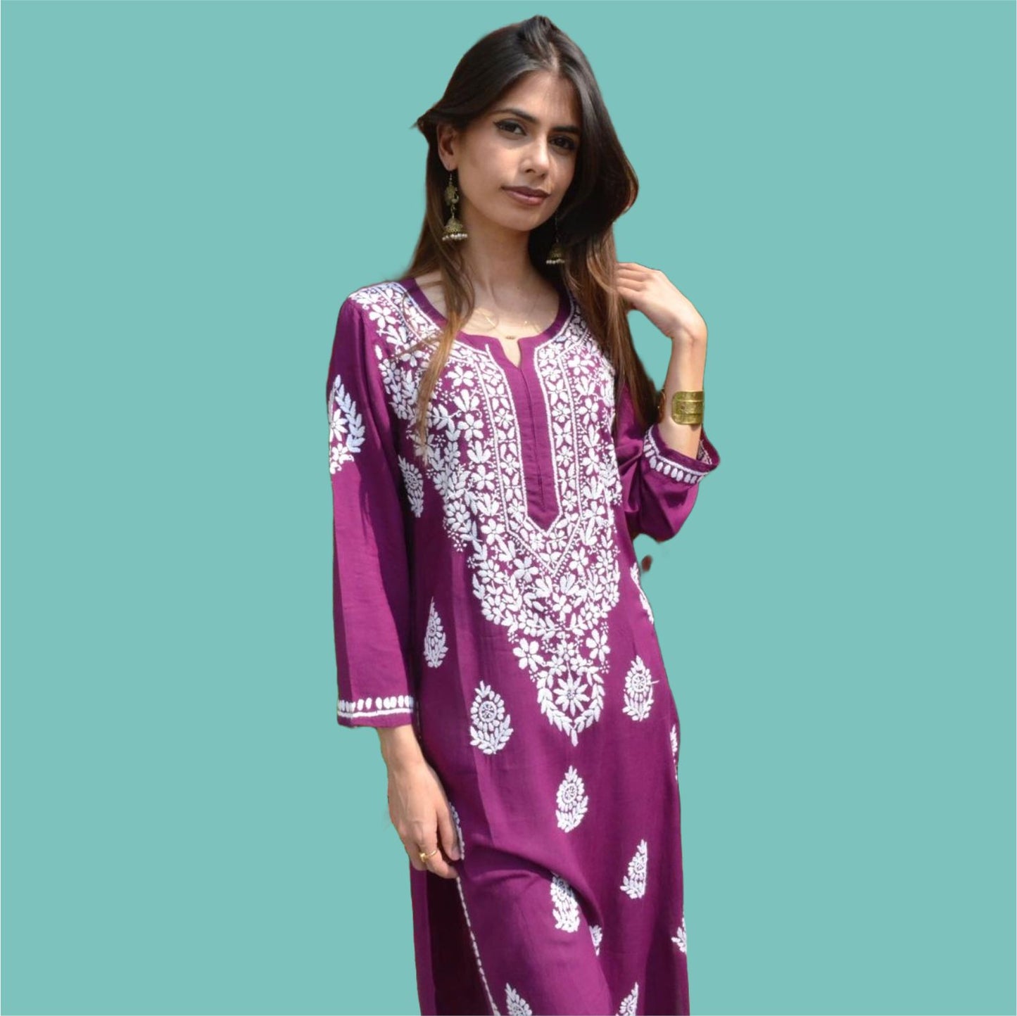 Modal chikankari kurti with intricate hand embroidery-festive ethnic wear by house of anaraa
