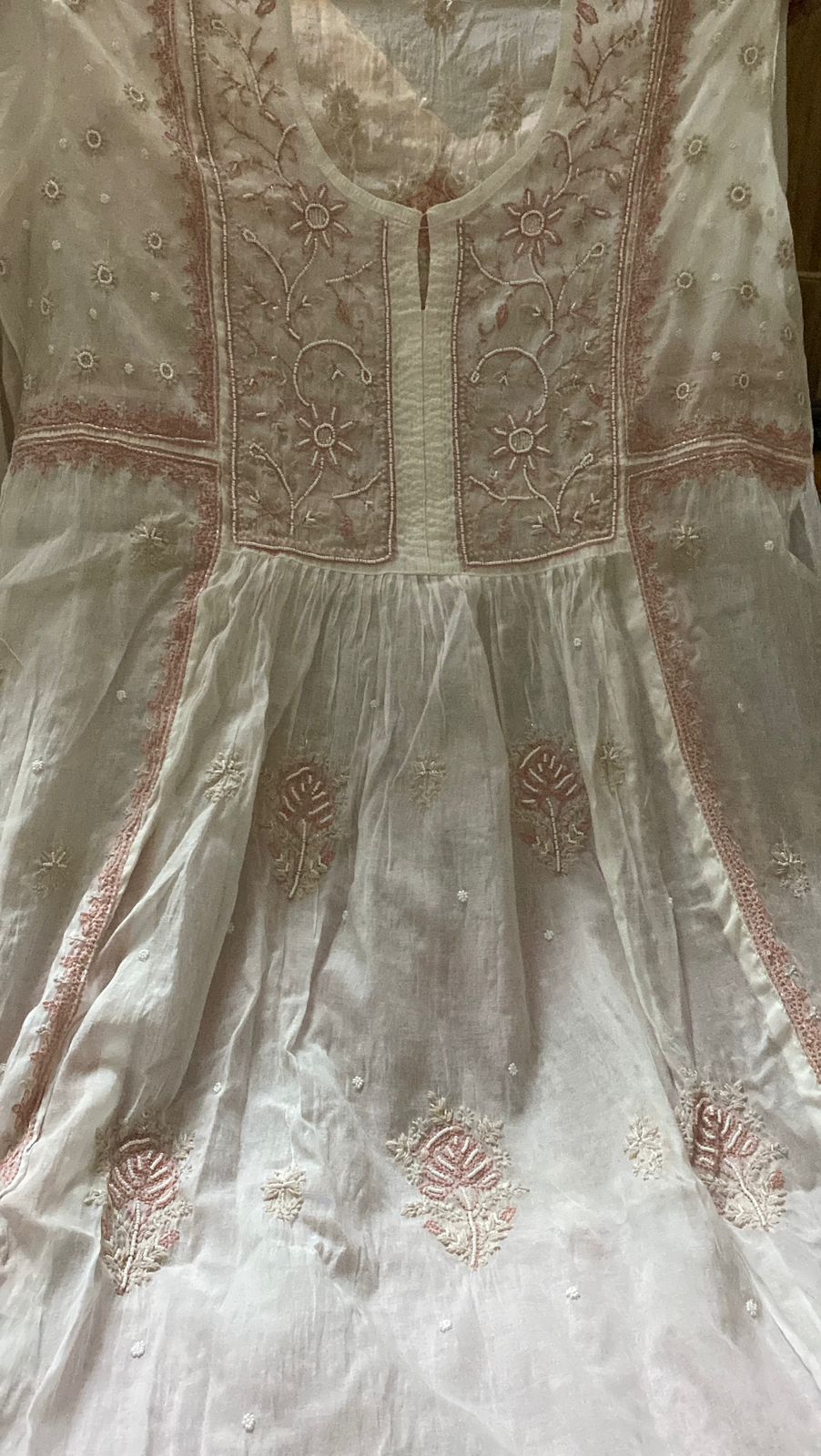 chikankari hand embroidered mul chanderi luxurious gawn with dupatta with pearl and cut dana work