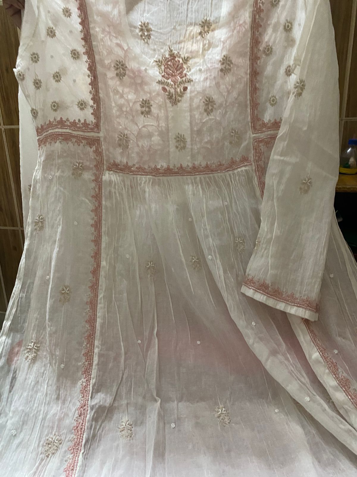 Pure Mul Chanderi Semi-Stitched Gown with Dupatta & Pearl Work – Elegant Ethnic Gown