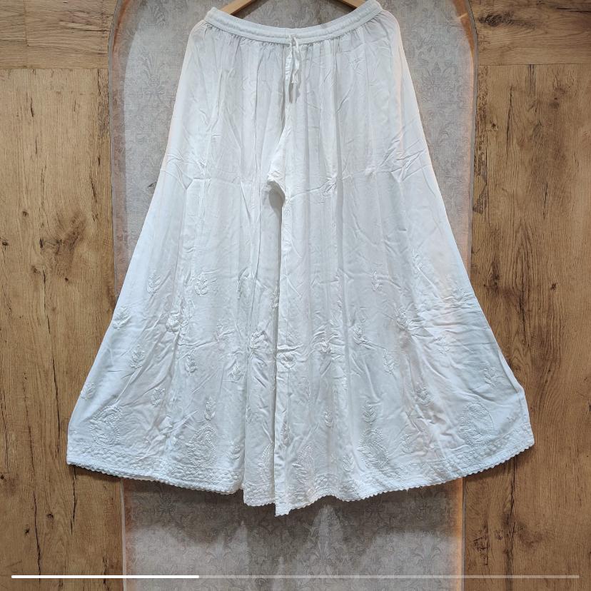 Chikankari Rayon Flared Palazzo with Lace Detailing