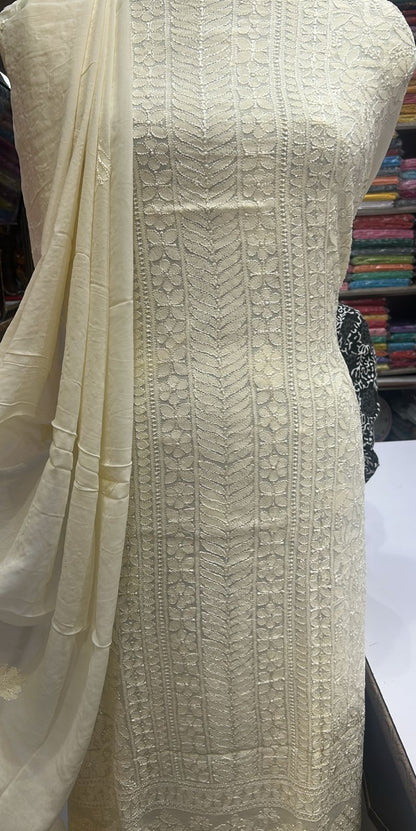 Beautiful Lucknowi Chikankari Unstitched 3-Piece Suit