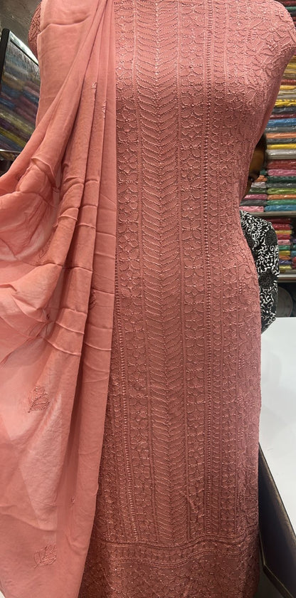 Beautiful Lucknowi Chikankari Unstitched 3-Piece Suit