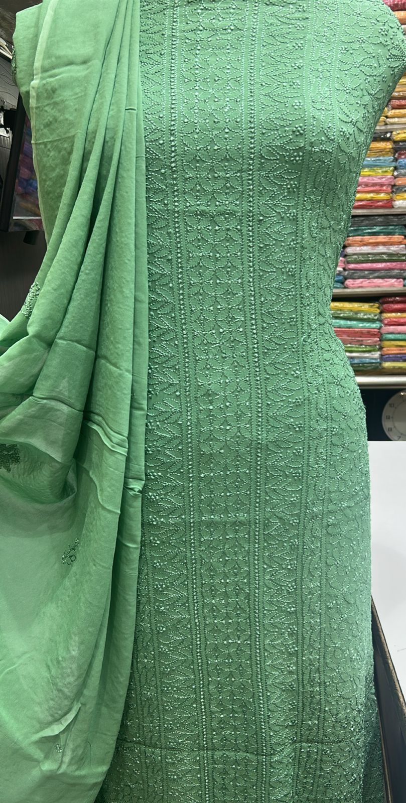 Beautiful Lucknowi Chikankari Unstitched 3-Piece Suit