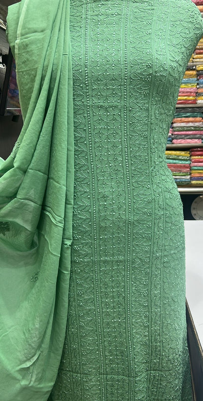 Beautiful Lucknowi Chikankari Unstitched 3-Piece Suit