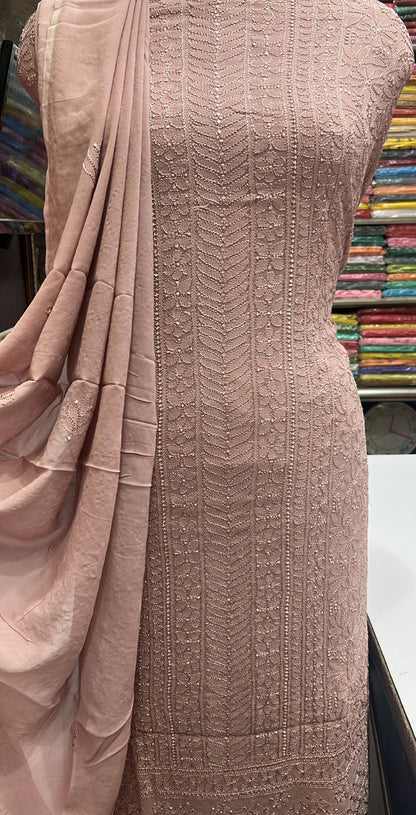 Beautiful Lucknowi Chikankari Unstitched 3-Piece Suit