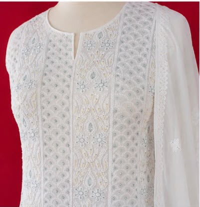 Chikankari Unstitched Viscose Kurti & Dupatta Set – Full Embroidery with Cutdana & Sequins Work