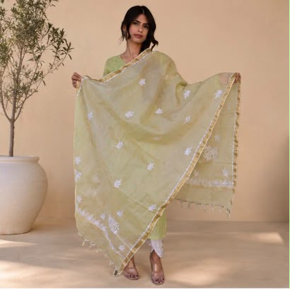 Chikankari Women's Kota Doriya Dyeable Dupatta