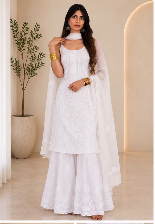 Chikankari Viscouse Strap Dyable Suit Set For women-Elegant, Modern Ethenic Wear