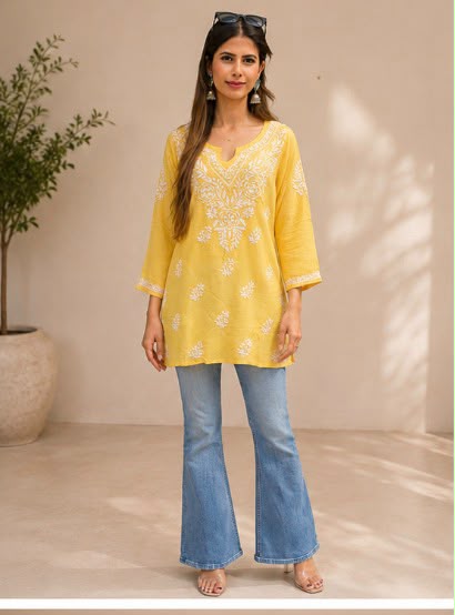 Sunshine Yellow Chikankari Short Top