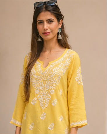 Sunshine Yellow Chikankari Short Top