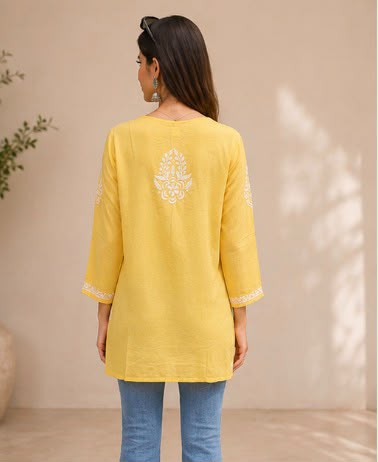 Sunshine Yellow Chikankari Short Top