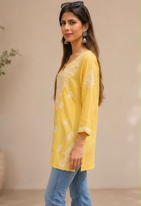 Sunshine Yellow Chikankari Short Top