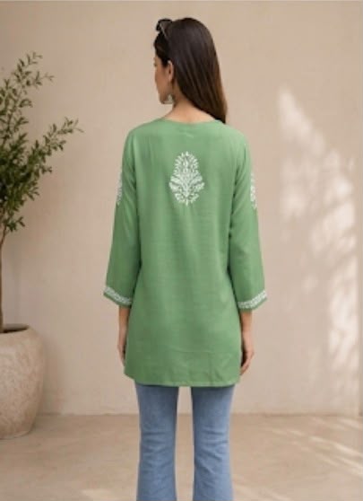 Mint Green Chikankari Short Top