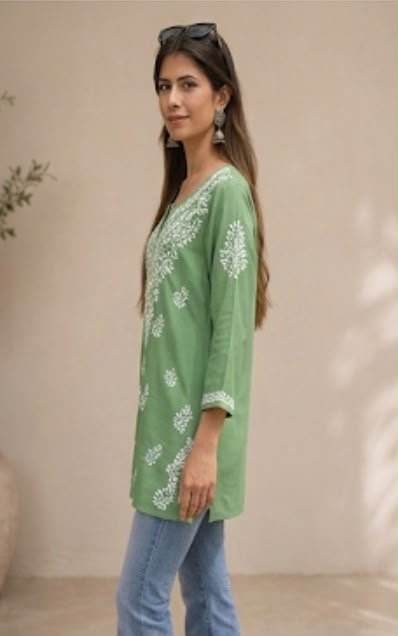 Mint Green Chikankari Short Top