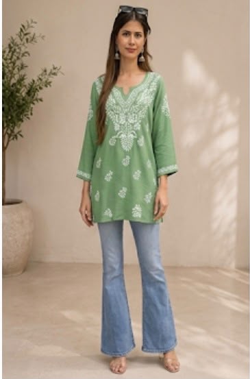 Mint Green Chikankari Short Top