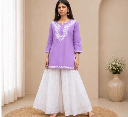Chikankari Cotton Short Top For Women -HOUSE OF ANARAA