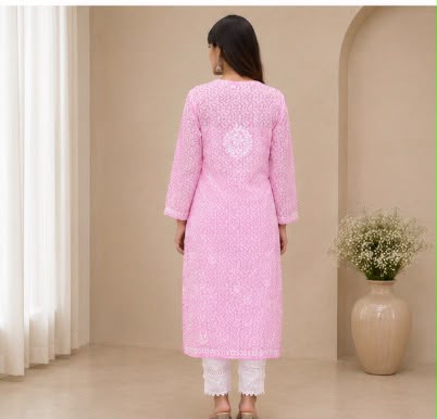Chikankari kurtis Brasso cotton - Pink