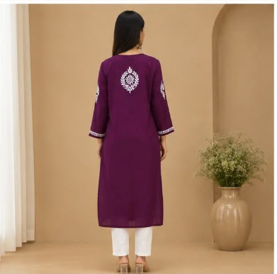 Wine Chikankari Modal Long Kurti