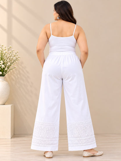 Chikankari Lycra Cotton Plus Size Straight Pants for Women | House of Anaraa
