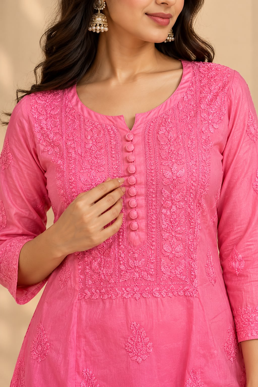 Aarohi Pink Ombre Muslin Long Kurti for Women | House of Anaraa