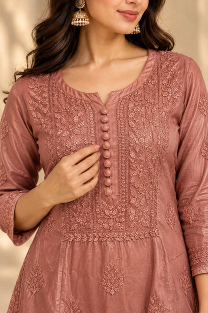 Meher Brown Ombre Muslin Long Kurti for Women | House of Anaraa