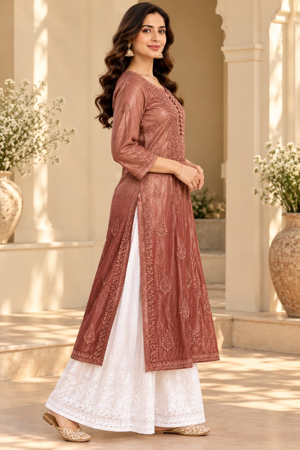 Meher Brown Ombre Muslin Long Kurti for Women | House of Anaraa