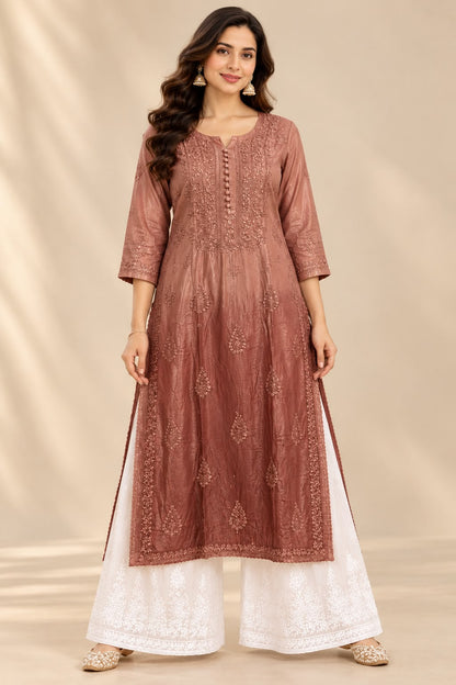 Meher Brown Ombre Muslin Long Kurti for Women | House of Anaraa