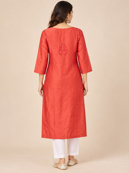 Sitara Rust Chanderi Silk Chikankari Kurti