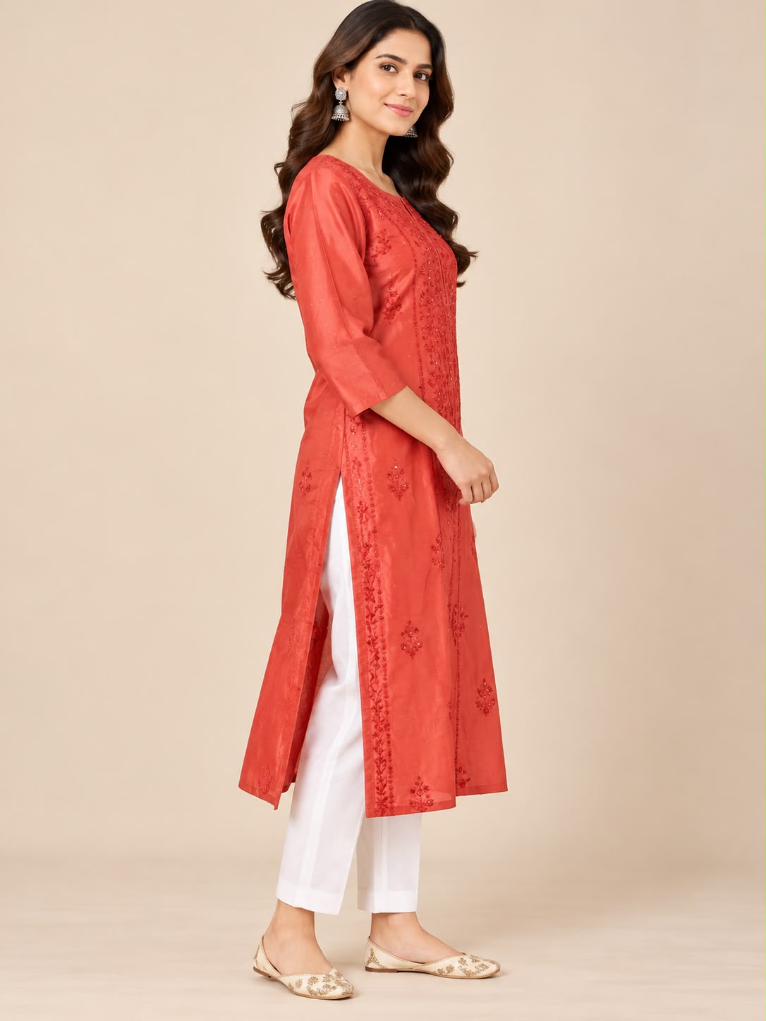 Sitara Rust Chanderi Silk Chikankari Kurti