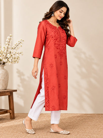 Sitara Rust Chanderi Silk Chikankari Kurti