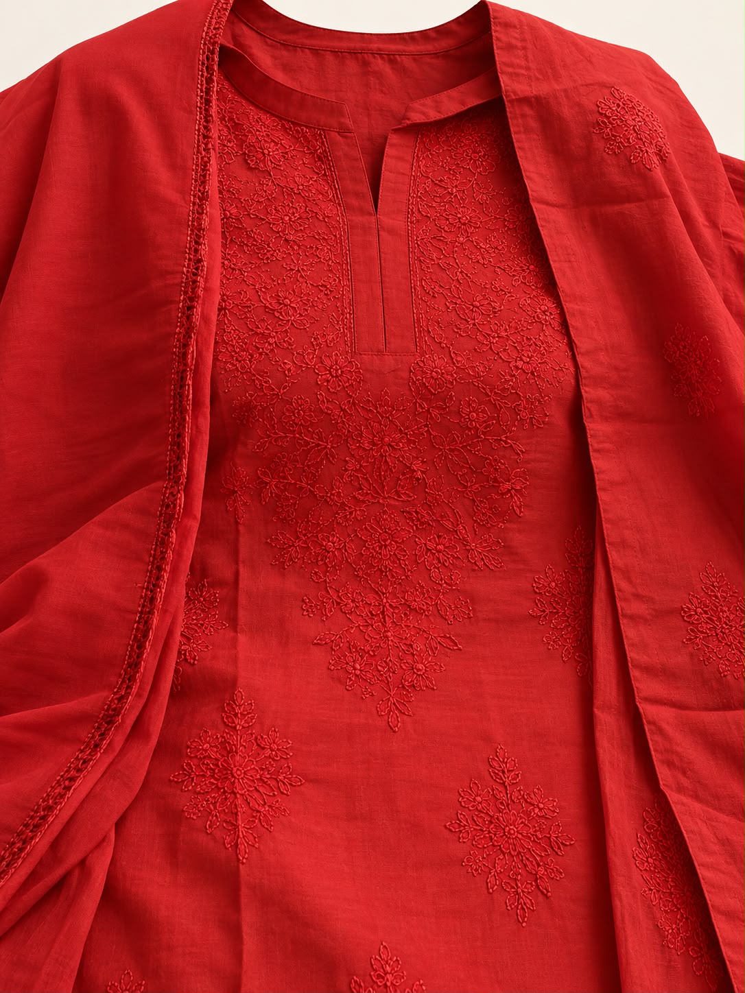 Chanderi Silk Chikankari Palazzo Set with Resham Thread Embroidery & Dupatta | House of Anaraa