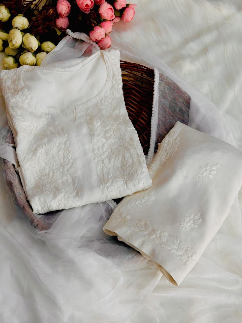 Chikankari Premium Hand-Embroidered Dye Rayon Plazzo Set With Dupatta