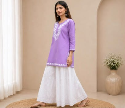 Chikankari Cotton Short Top For Women -HOUSE OF ANARAA