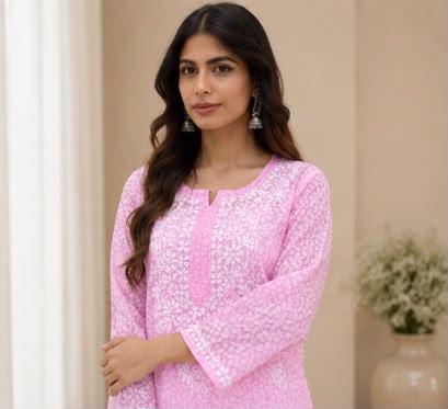Chikankari kurtis Brasso cotton - Pink