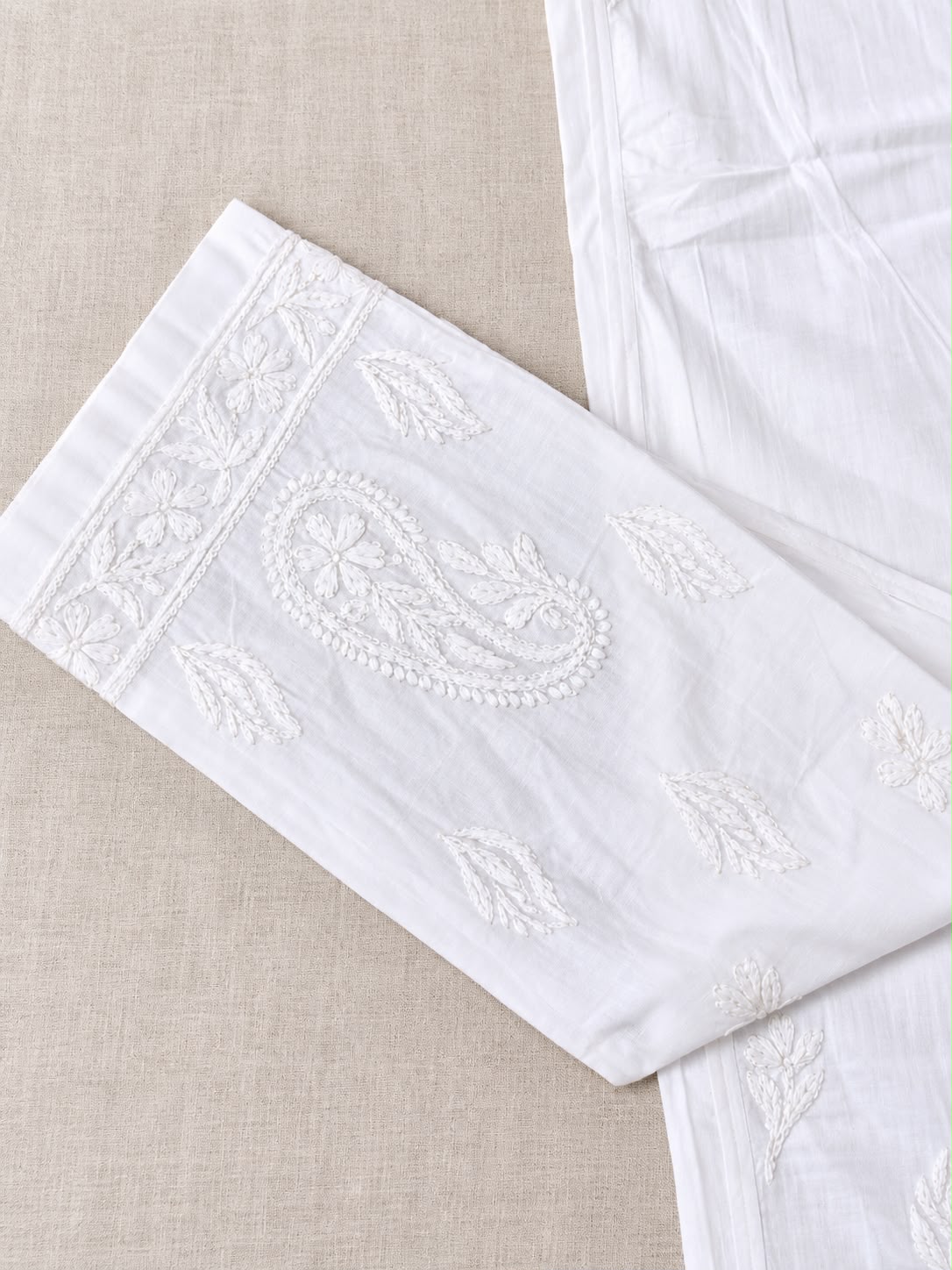 Chikankari Cotton Straight Pants for Women | Lucknowi Embroidered Cotton Trousers – House of Anaraa