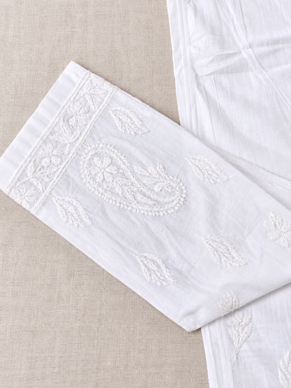 Chikankari Cotton Straight Pants for Women | Lucknowi Embroidered Cotton Trousers – House of Anaraa