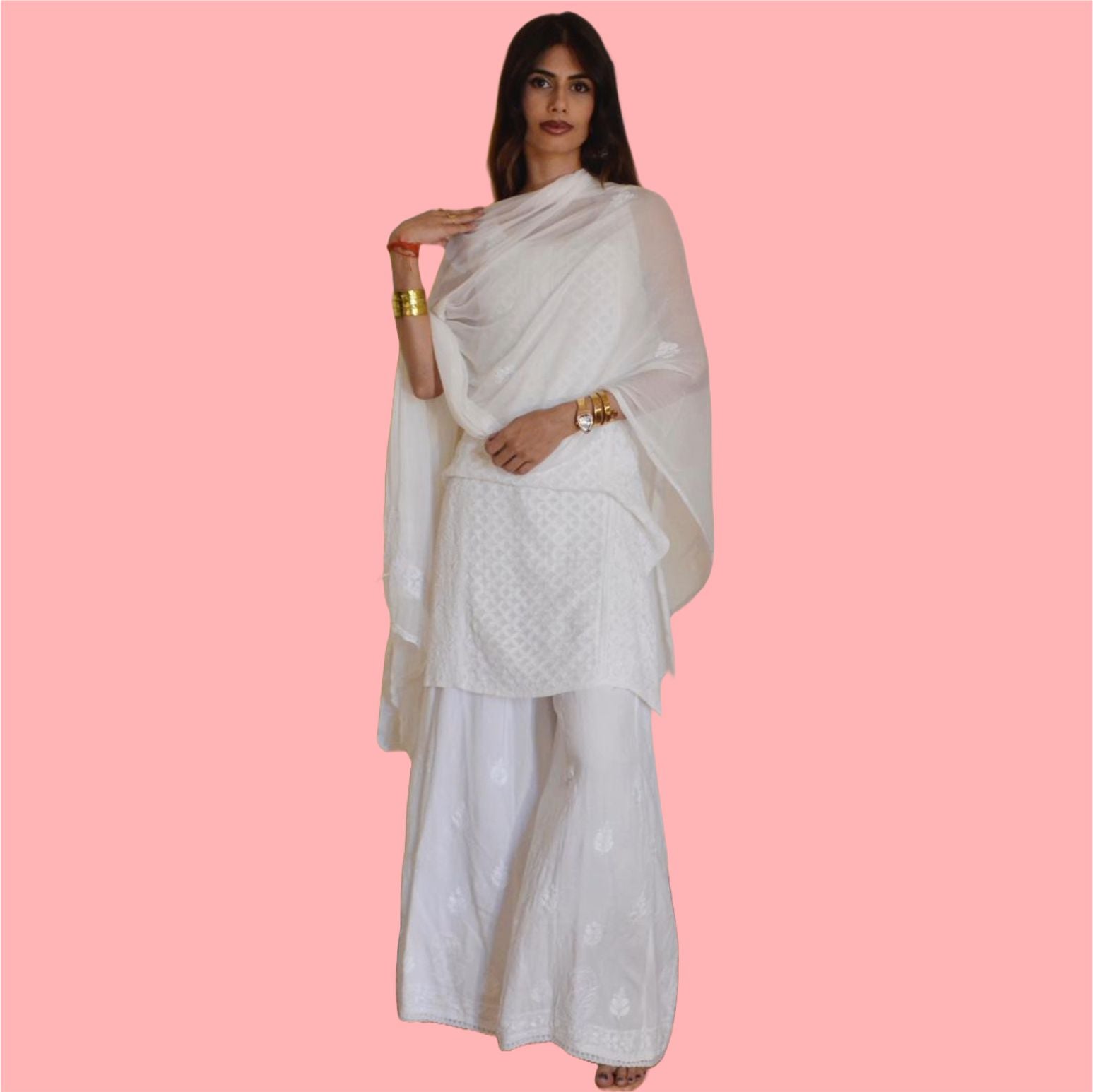 Chikankari Rayon Flared Palazzo with Lace Detailing