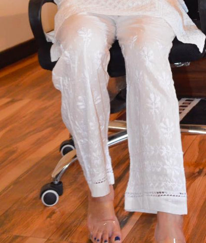 chikankari dobby cotton straight pants with intricate hand embroidery -elegant ethenic bottom wear by house of anaraa