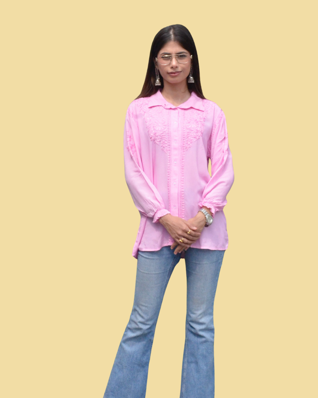 modal Chikankari shirt with hand embroidered details-House of anaraa handcrafted fashion.